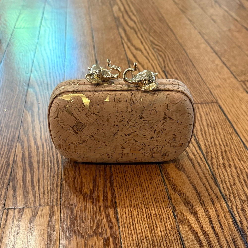 Tory Burch Cork Clutch with Gold Elephant Accents